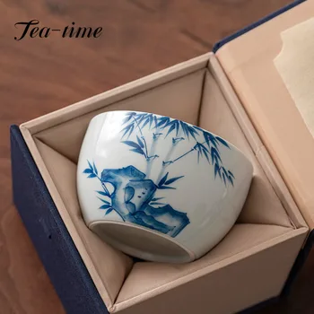 200ml Puses-krāsotas Zilā un Baltā Keramikas Teacup Liels Meistars Tasi Tējas Tase Personas Viena Kausa Kung Fu Tējas Komplekts Tējas Bļodā Dāvanu Kastē
