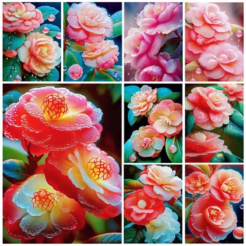 5D DIY Dimanta Krāsošana Jaunas Ielidošanas Ziedi Pilns Dimanta Mozaīkas Izšuvumi Camellia Cross Stitch Art Rokdarbu Mājas Dekoru S3454