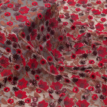 augstas kvalitātes redflower acs izšuvumi mežģīņu audums Kāzu Kleitu Tilla Svārki Materiāla audumi raibs kumas telas por metro