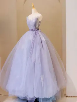 Eleganti Violeta Tilla Pie Pleca Kāzu Kleita ar Satīna Josta Piedurknēm Mežģīnes-up Vakara Puse Midi Kleita Drēbes saviesīgs vakars