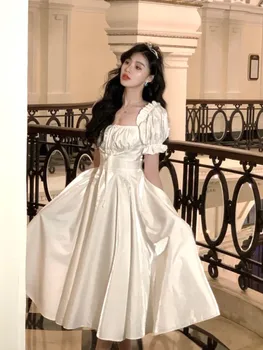Franču Vintage Bordo Vakara Puse Kleita Sievietēm 2023 Vasaras Elegants, Romantisks Balli Vestidos korejas-line Izlaiduma Kleitas