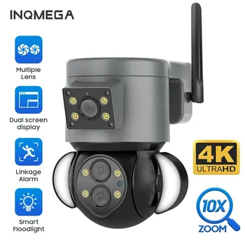 INQMEGA 8MP 4K IP Kamera Outdoor WiFi PTZ Trīs Objektīvs divu Ekrānu 10X Zoom, Auto Izsekošana Ūdensizturīgs Drošības CCTV Cam ar RJ45