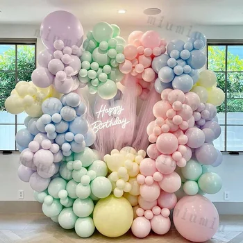 Macaron Varavīksnes Balonu Vainags Arku Komplekts Meitenēm Pastelis Kāzu Happy Birthday Party Rozā Baloni, Bērnu Dušas Apdare Mazulis Dāvanu