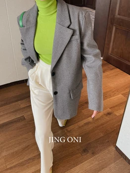 Moderna Žakete Vilnas Maisījums Jaka Sievietei Apģērbu Y2k Korejas Modes Stila Vintage Luksusa Apgriezts Mētelis Top Jauns Elegants Šiks Uzvalks