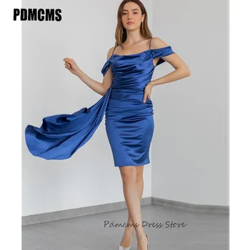 PDMCMS Blue Sirēna Īsi Vakara Kleitas Pie Pleca Formālā Puse Kleita Ceļa Garums Balles Kleitas Ielocēm Vestidos De Noche