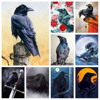 Raven Putnu Dimanta Mozaīkas Izšuvumi Vārna Krāsas ar Rhinestones Rokdarbi 5D Pilnu Kvadrātveida Dimanta Gleznu Izšūšana Dāvanu