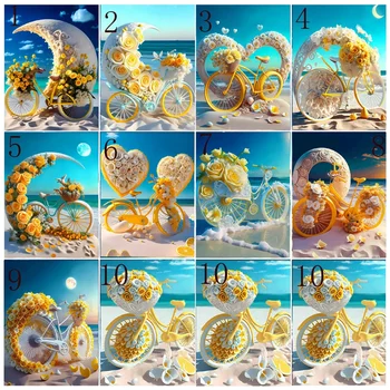 Saulespuķu Dekorācijas Sirds Piejūras Velosipēdu 5D diy Dimanta Glezniecības Romantisko Rožu Beach Mēness Pilnībā Mozaīkas Dimanta Izšūšanas Hobijs