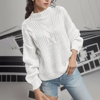Sieviešu Džemperi Džemperis Rudens Ziemas Jauno Modes Dāmas vienkrāsainu Džemperi 2023 Augsta Kakla Izliekumam Adīt Džemperi ar garām Piedurknēm