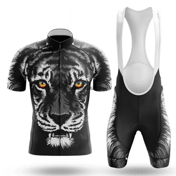 Tiger Velo Komplekts Bikses, kombinezoni ar Krūšdaļu Velosipēdu Jersey Velo Krekls ar Īsām Piedurknēm Drēbes Cikla Downhill MTB Kalnu Uzvalks